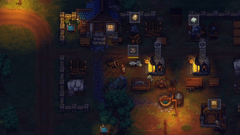Official Graveyard Keeper 2 developer-log media showing night lighting around an active workshop