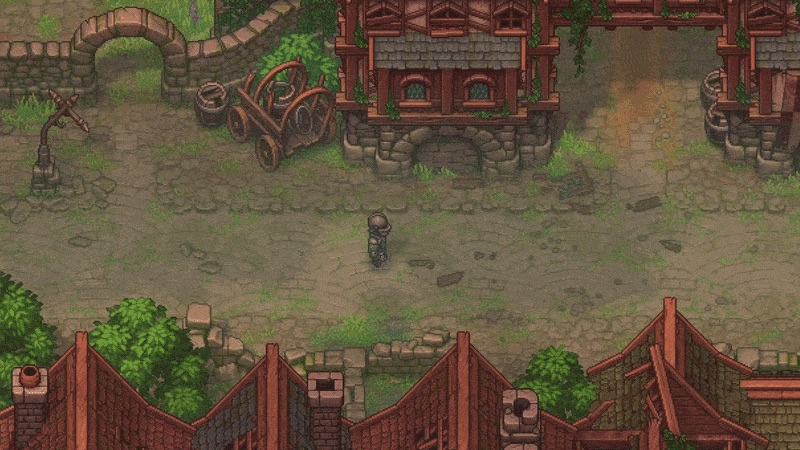 Official Graveyard Keeper 2 developer-log media showing dense modular construction inside the town