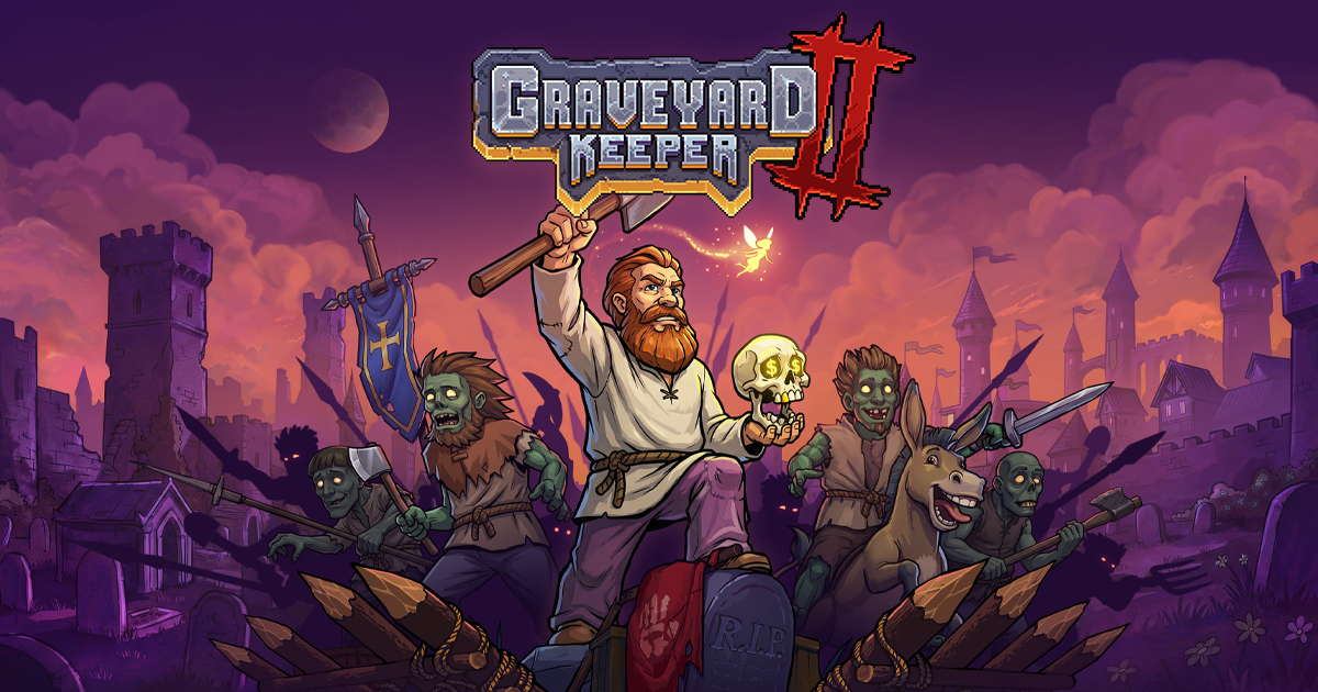 Official Graveyard Keeper 2 website artwork showing purple evening sky key art